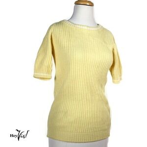 Vintage Yellow Pullover Sweater Short Sleeve Deadstock 1970s Size M - Hey Viv